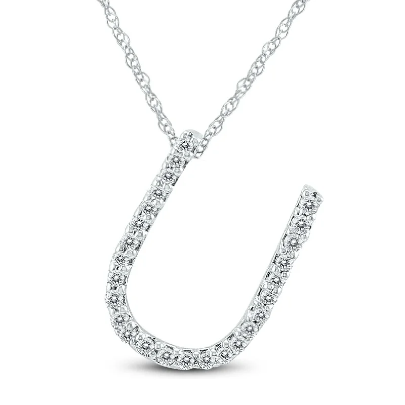 Marquee 1/6 Carat TW U Initial Diamond Pendant Necklace in 10K White Gold with Adjustable Chain