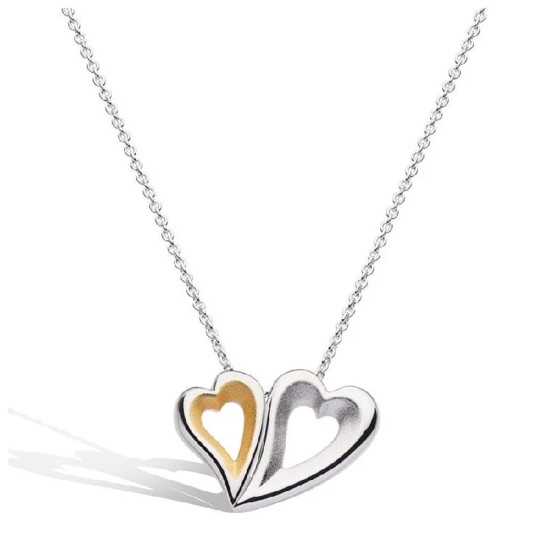 Silver & Yellow Gold Plated Desire Love Story Tender Together Golden Twinned Heart Necklace