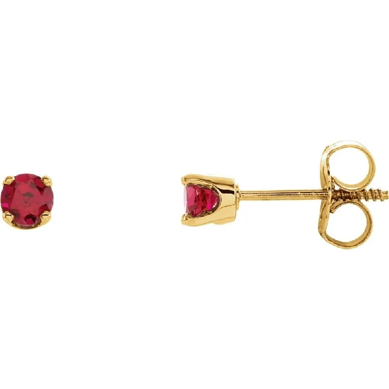 14k Yellow Gold 3 mm Round Imitation Ruby Youth Birthstone Stud Earring for Women