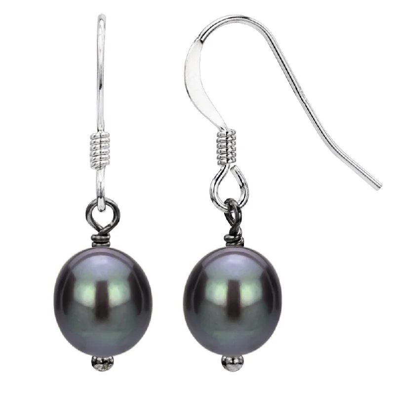 DaVonna Sterling Silver Black Freshwater Pearl Dangle Earring