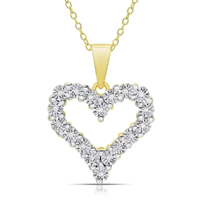 Finesque Sterling Silver or Gold over Silver 1/10ct TW Diamond Miracle Plate Heart Necklace