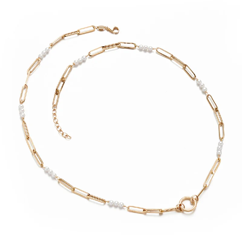 Paper Clip Pearl Chain Necklace