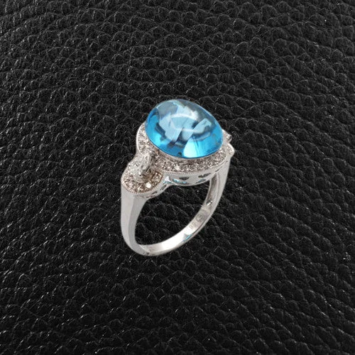 Oval Cabochon Aquamarine & Diamond Ring