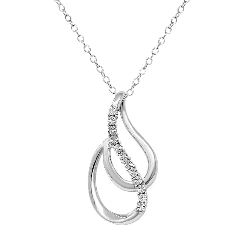 Amanda Rose Collection Diamond Tear Drop Pendant Necklace in Sterling Silver