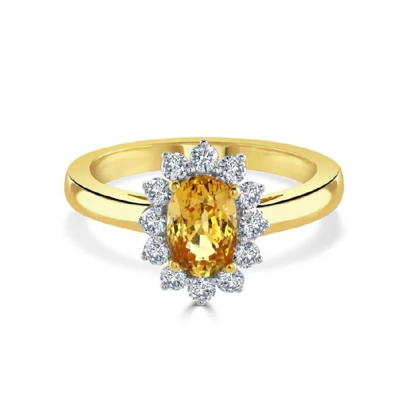 18ct Yellow Gold Golden Sapphire & Diamond Cluster Ring