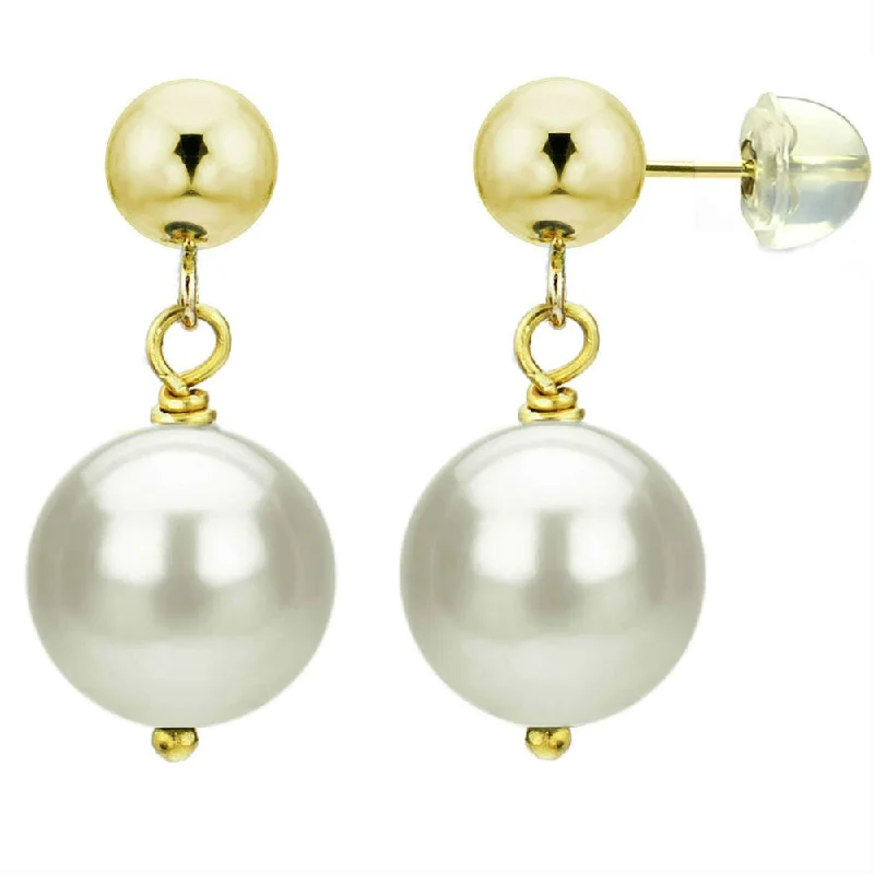 DaVonna 14k Yellow Gold White Cultured Pearl Dangle Earring (10-11 mm)