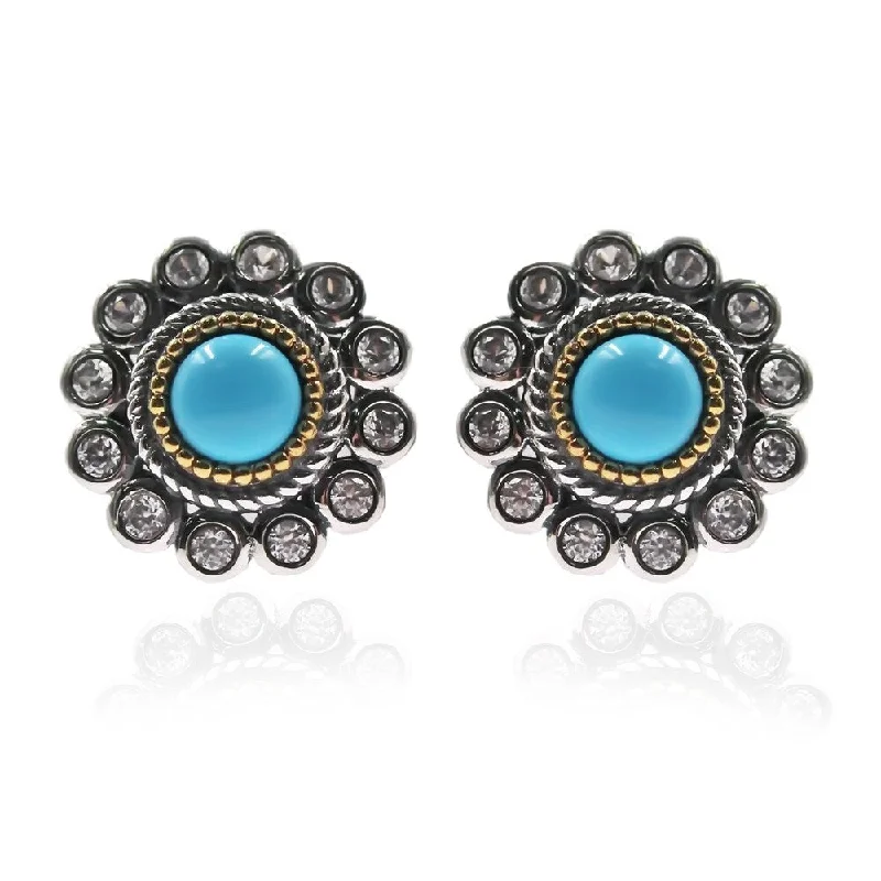 925 Sterling Silver Sonora Beauty Turquoise and White Natural Zircon Studs Earring