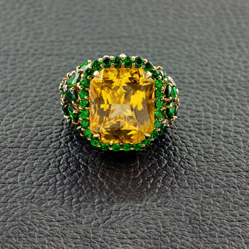 Yellow Sapphire, Tsavorite & Diamond Ring