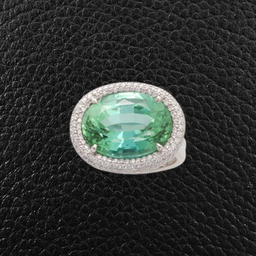 Blue-Green Tourmaline & Diamond Ring