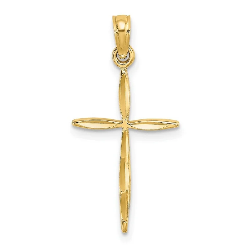 Curata 14k Yellow or White Gold Small Simple Beveled Latin Faith Cross Necklace 11mm x 20mm