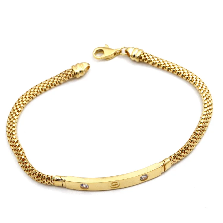 Real Gold Stone Plain Chain Thick Unisex Bracelet (19 C.M) - Model GZJCT4919 BR1752