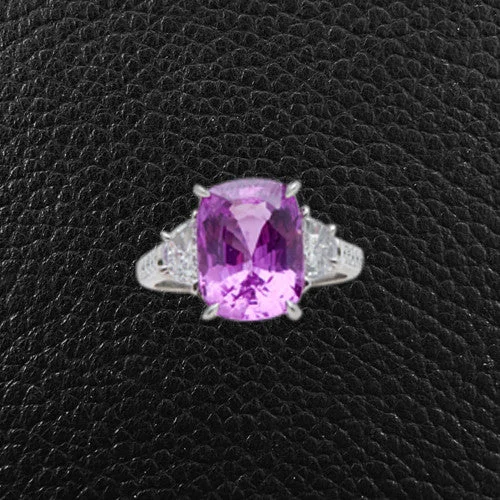 Cushion cut Pink Sapphire and Diamond Ring