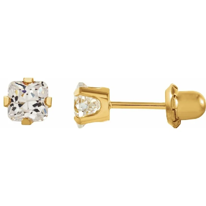 14k Yellow Gold 5x5 mm Square Cubic Zirconia Piercing Stud Earring for Women