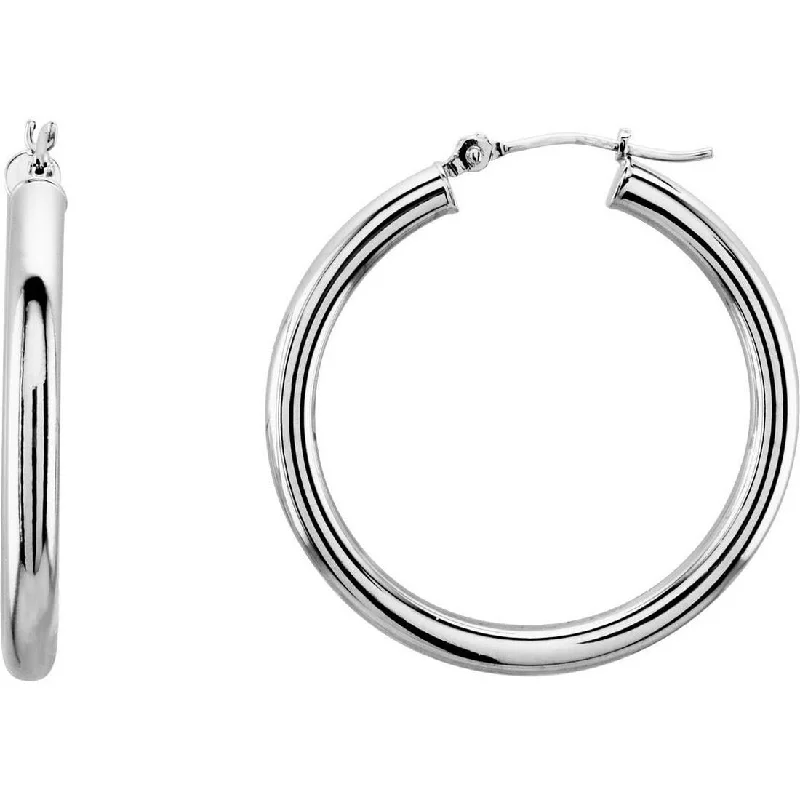 Curata 14k White Gold 30mm Polished Tube Hoop Earring