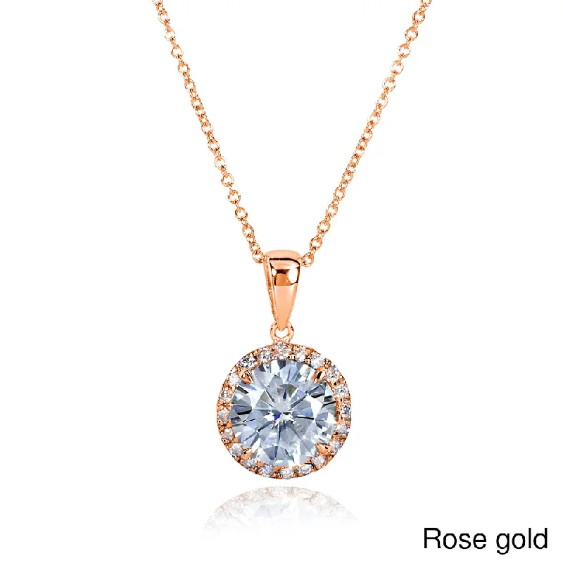 Annello by Kobelli 14k Gold 2ct TGW Round Moissanite and Diamond Halo Necklace (GH/VS, GH/I)