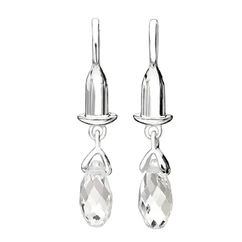 Silver Earring Bead Drops - Clear Briolette