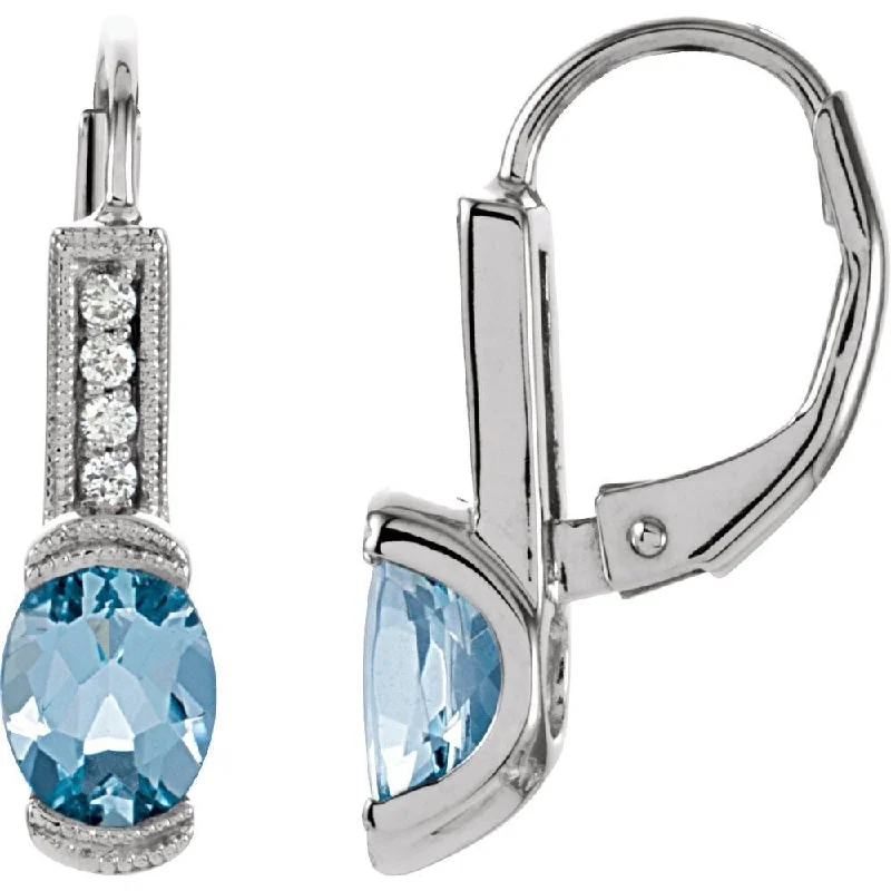 14k White Gold Aquamarine & .08 CTW Diamond Dangle Earring for Women