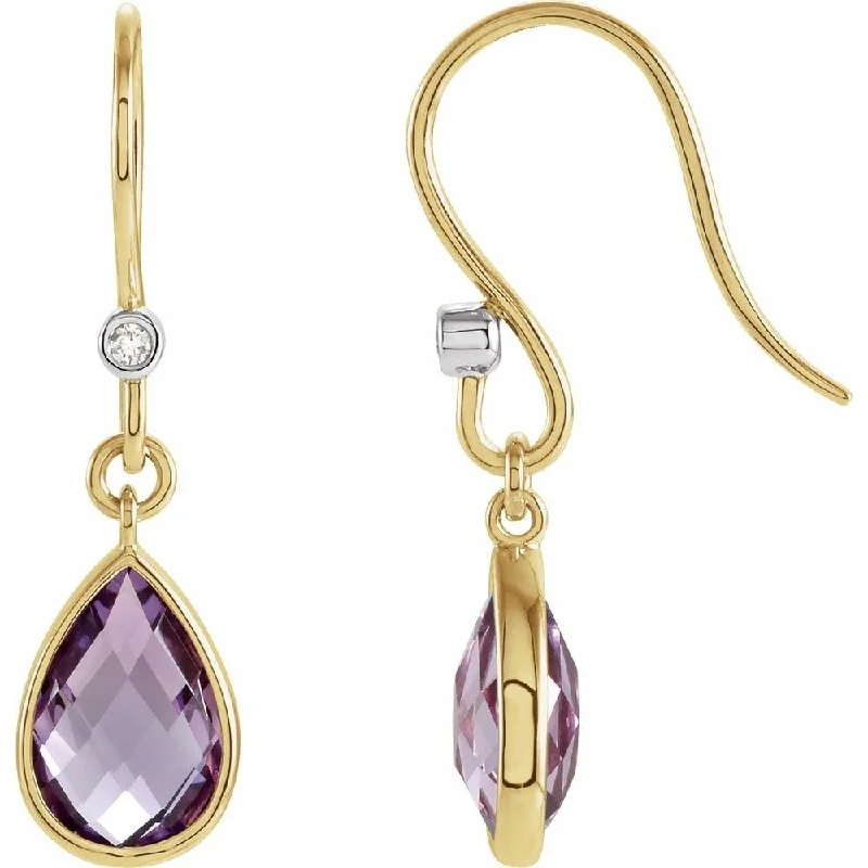 14k Yellow Gold Amethyst & Diamond Dangle Earring for Women