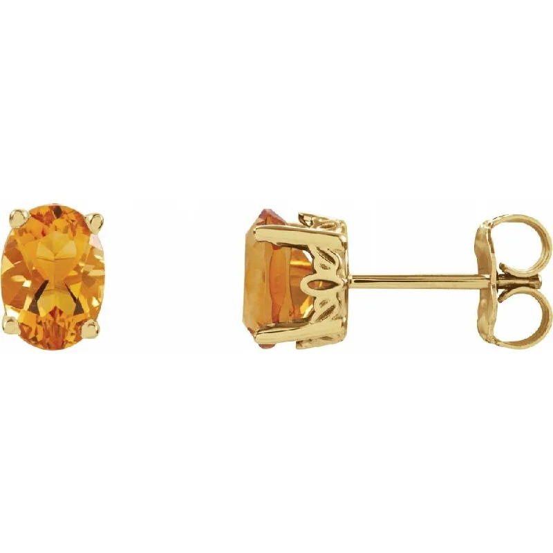 14k Yellow Gold Genuine Citrine Stud Earring for Women