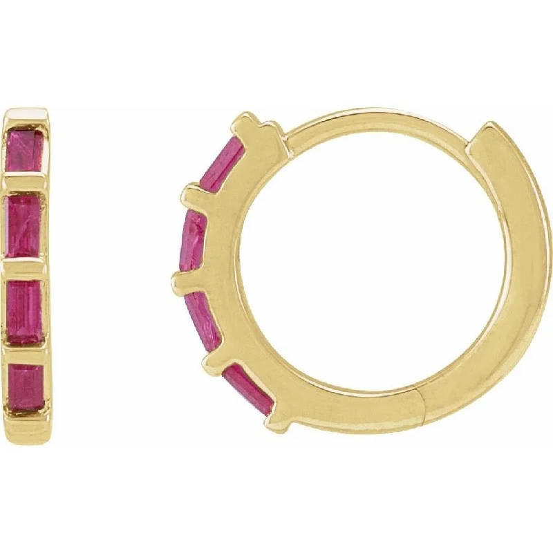 Curata 14k Yellow Gold Straight Baguette 1.9x1mm Polished Ruby Hinged Hoop Earring