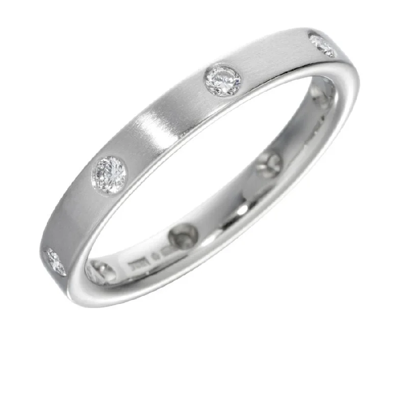 18ct White Gold Satin Finish Flat Court Diamond Set Band