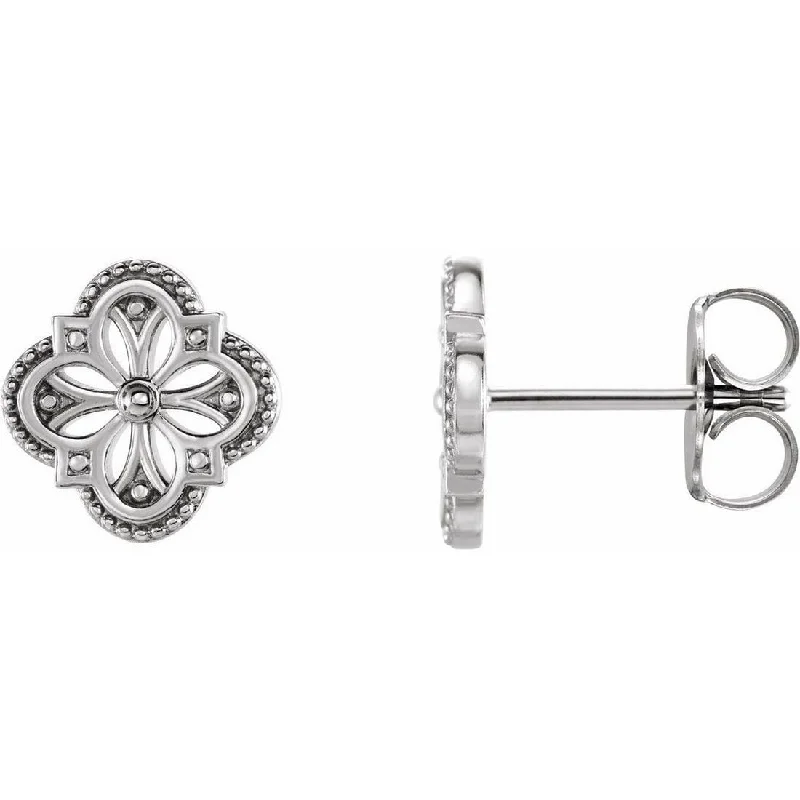 Curata 14k White Gold Friction Backs Included Polished Vintage inspired Clover Earring