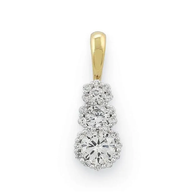 18ct Yellow Gold Round Brilliant Cut Diamond Triple Cluster Drop Pendant