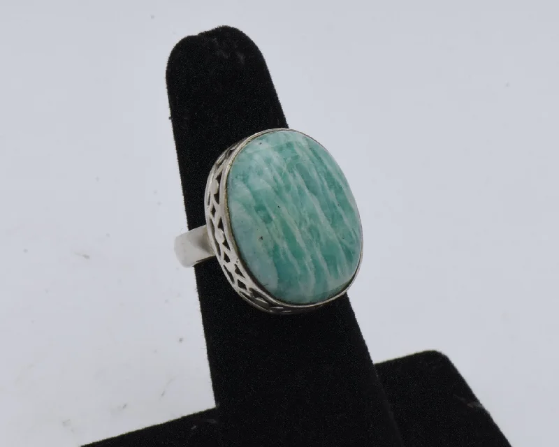 Vintage Handmade Amazonite Sterling Silver Ring - Size 5.5