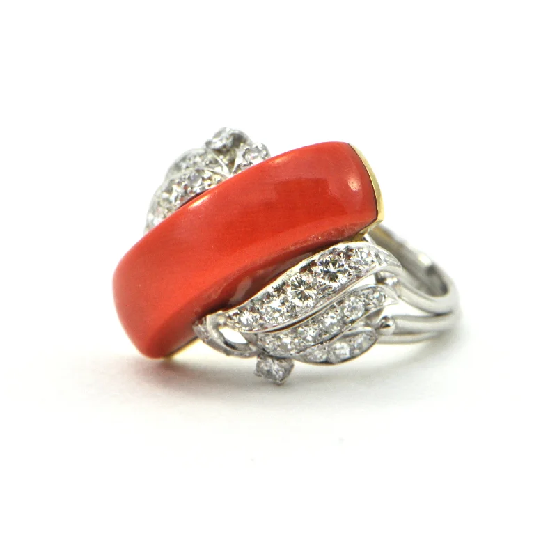 Vintage Coral and 0.50ct Diamond ring circa 1960