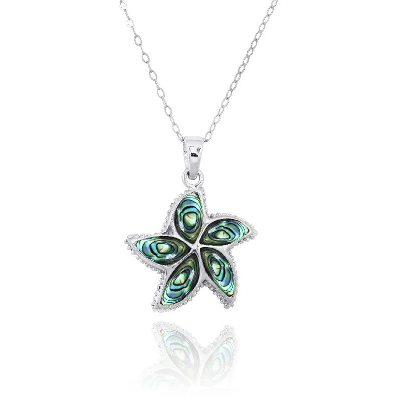 Sterling Silver Starfish with Abalone Shell Pendant Necklace