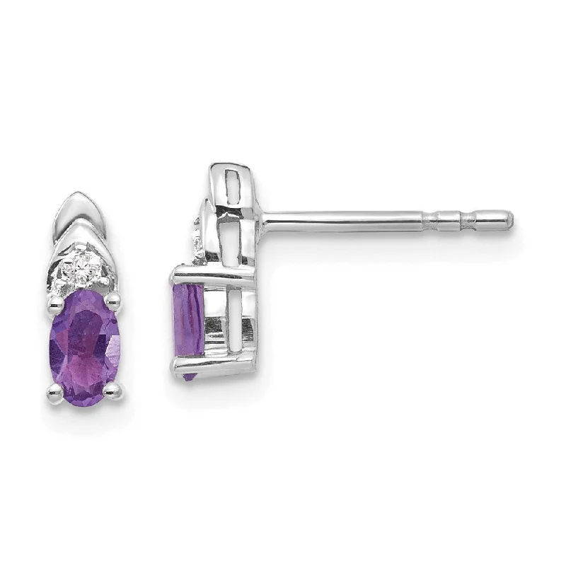 14k White Gold Genuine Gemstone Diamond Earring (L-9 mm, W-4 mm)