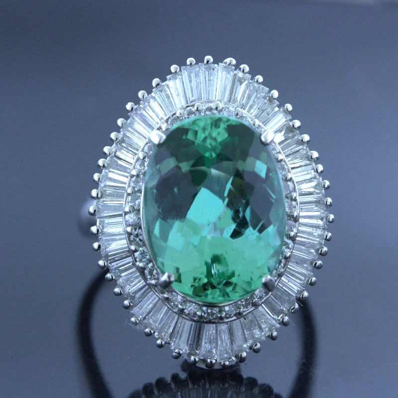 7.41 Carat Mint-Tourmaline Diamond Platinum Ring