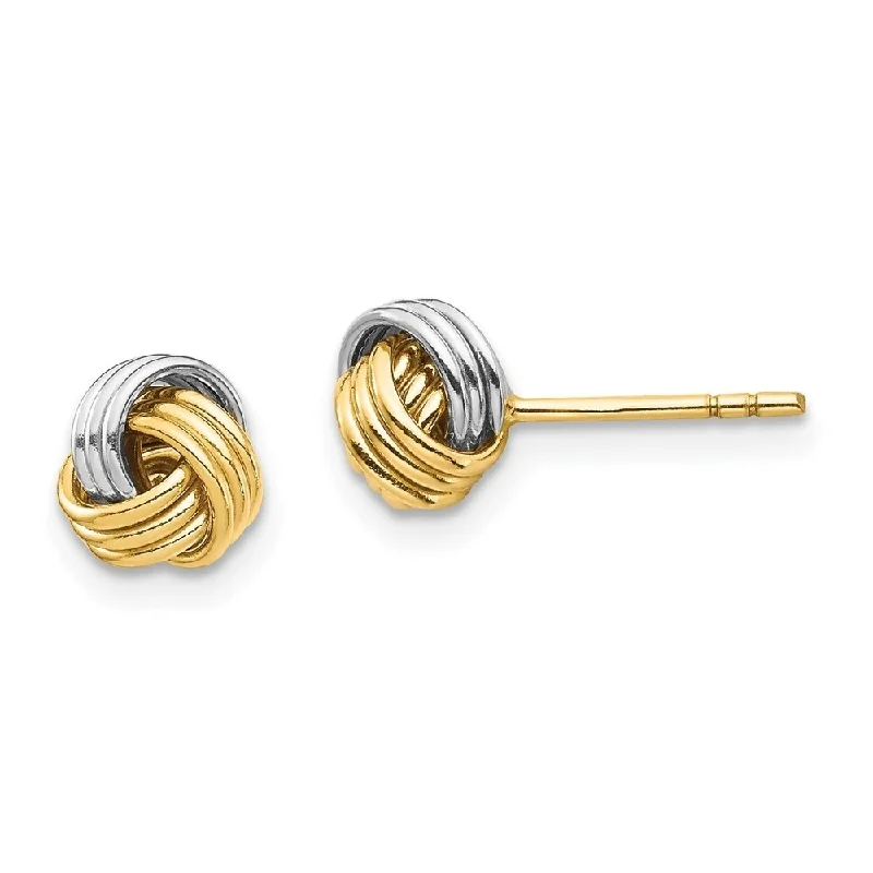 Diamond2Deal 14k Yellow Gold White Rhodium Love Knot Post Stud Earring (L-6.26mm, W-6.26mm)