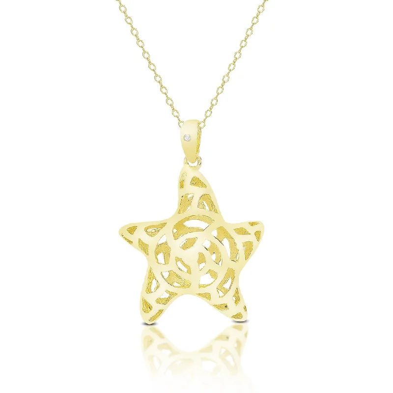 Finesque Gold Over Sterling Silver Diamond Accent Starfish Necklace