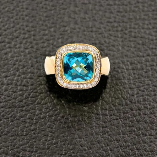 Blue Topaz & Diamond Ring