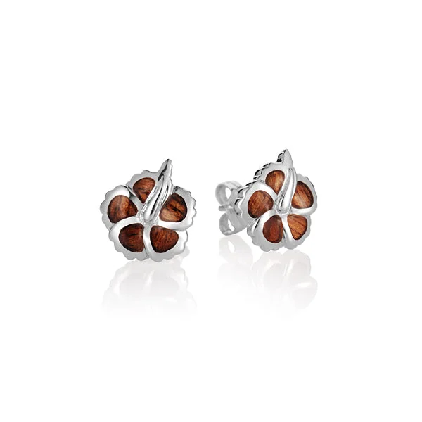 KOA Wood inlaid Sterling Silver Hibiscu Earring