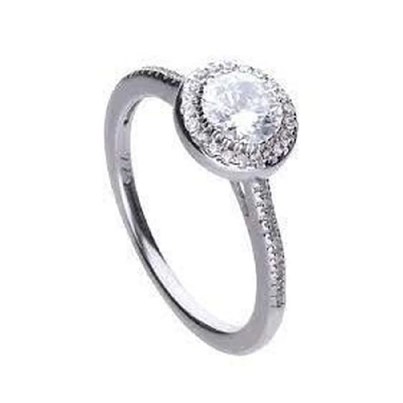 Silver Cubic Zirconia Set Halo Cluster Ring, size J 1/2