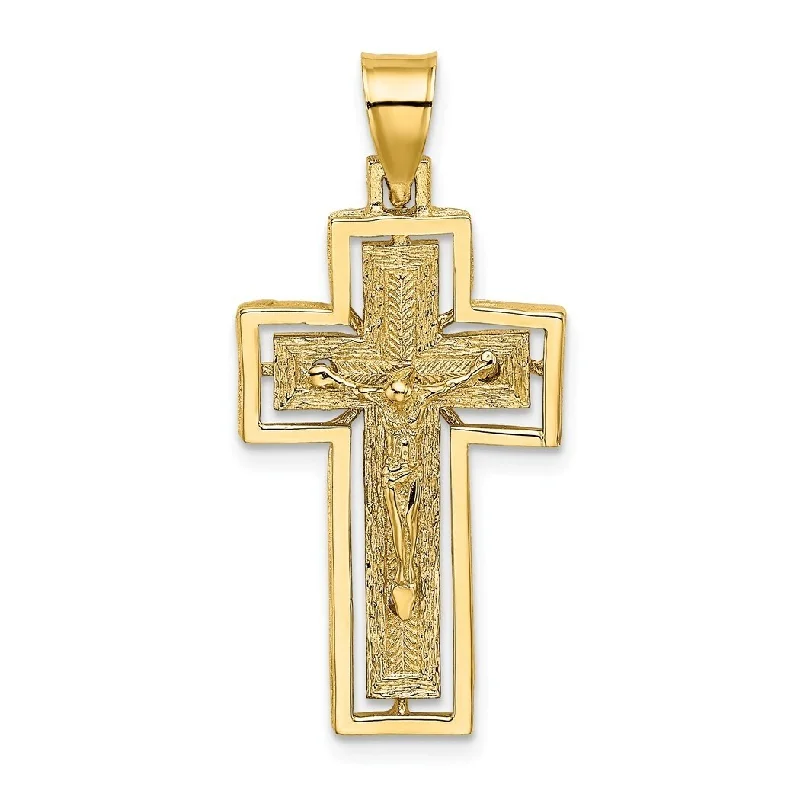 Curata 14k Yellow or White Gold Textured Crucifix Framed Cross Necklace 15mm x 31.4mm