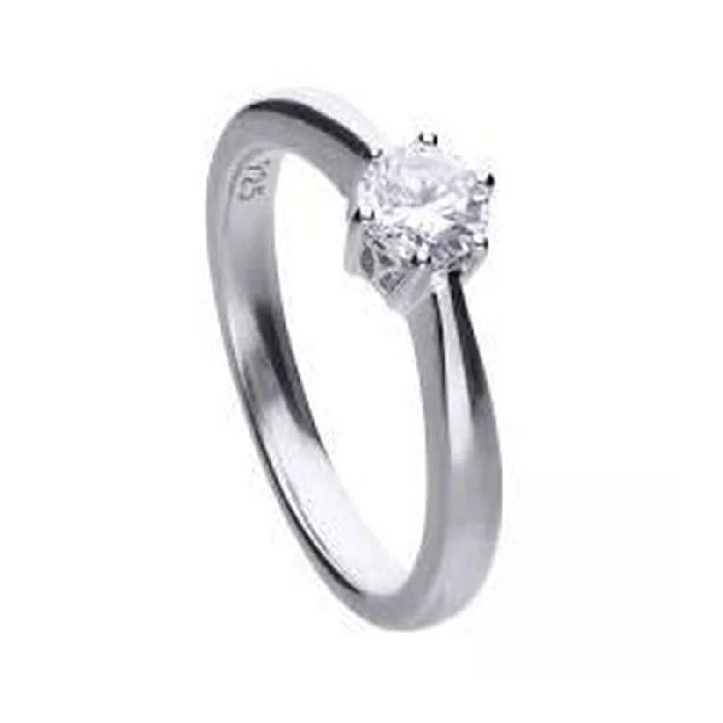 Silver Round Cubic Zirconia Solitaire Ring, size M 1/2