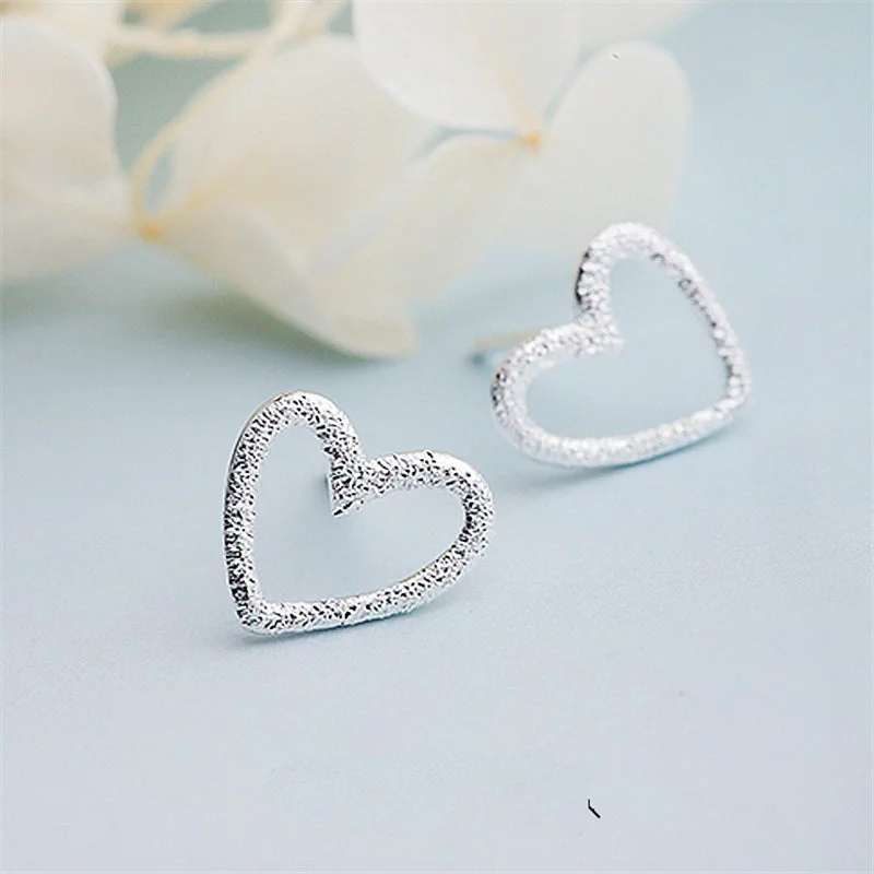 Matte texture Heart Stud Earring 100% 925 Sterling Silver