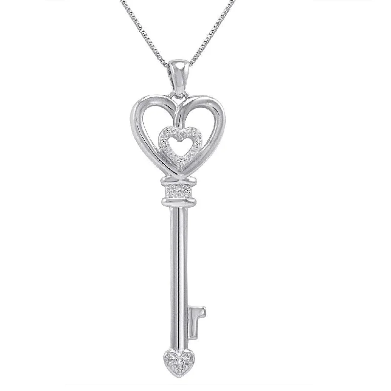 Diamond Key Pendant Necklace Crafted in Sterling Silver on an 18 inch Box Chain