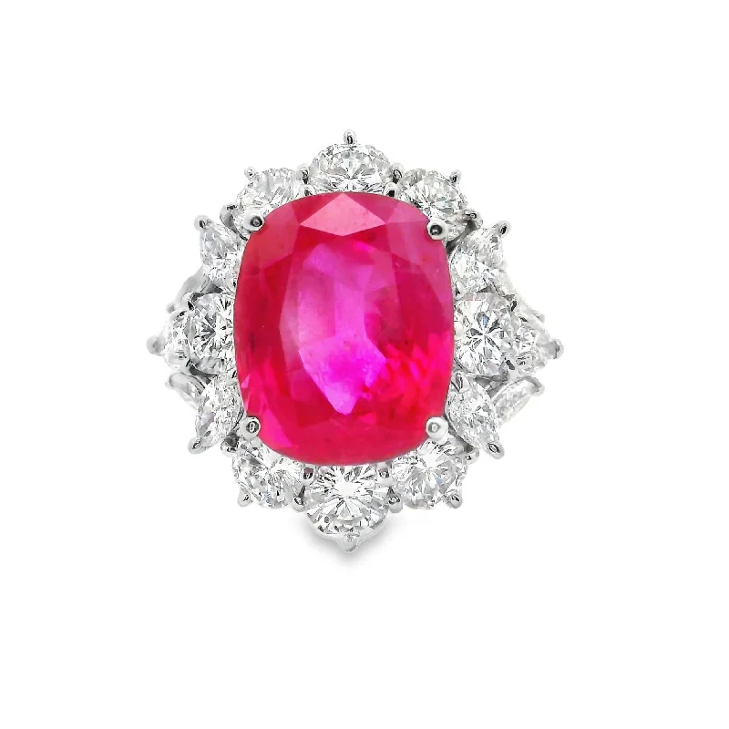 10.27ct Burmese Ruby Diamond Platinum Ring, GRS Certified