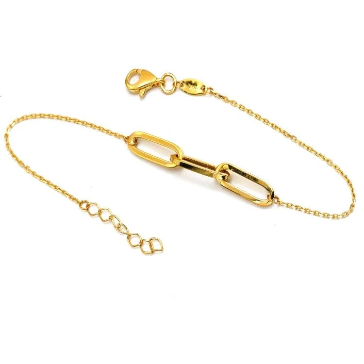 Real Gold 3 Paper Clip Adjustable Size Bracelet 9980 BR1717