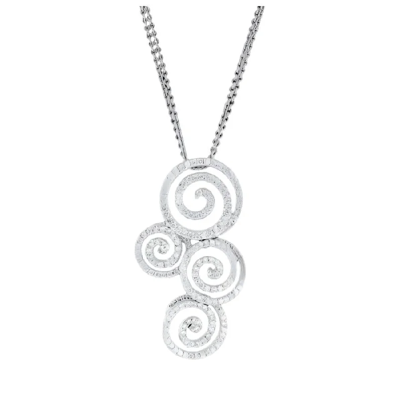 18ct White Gold Round Brilliant Cut Diamond Swirl Pendant & Chain