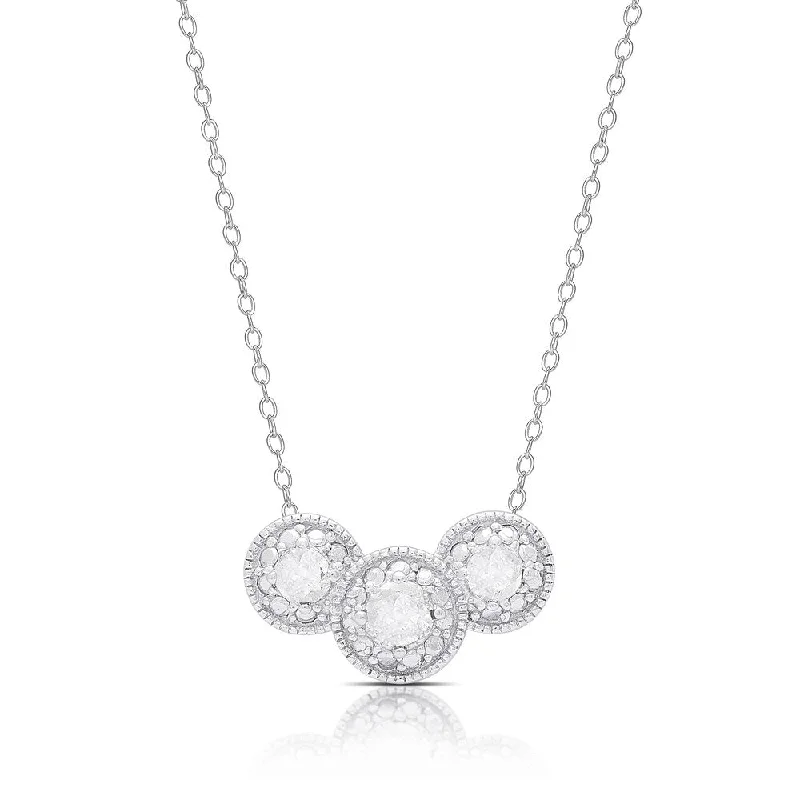 Finesque Sterling Silver .45ct TDW Diamond Three Stone Necklace