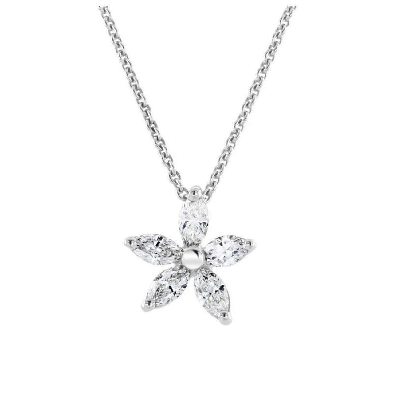 18ct White Gold Marquise Cut Diamond Flower Pendant