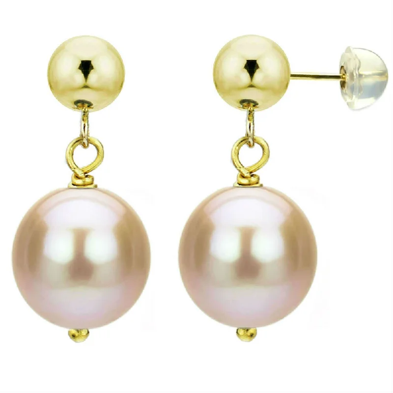 DaVonna 14k Yellow Gold Pink Cultured Pearl Dangle Earring