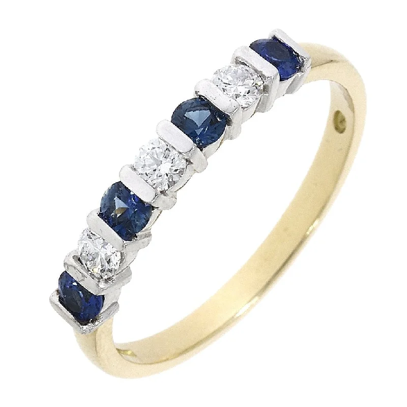 18ct Gold yellow gold sapphire and diamond 7-stone bar set half eternity ring