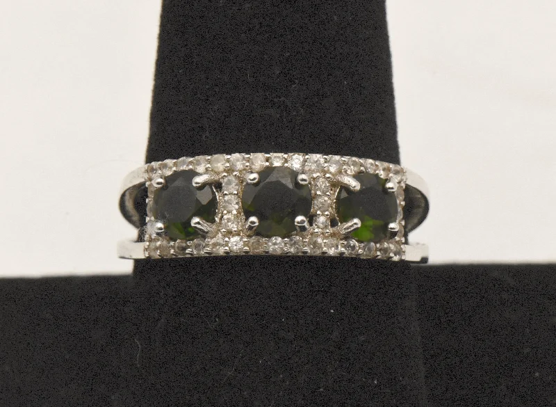 Vintage Sterling Silver Diopside and Topaz Ring - Size 9