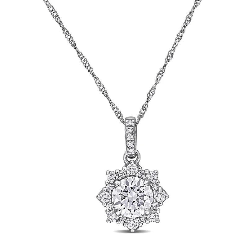 Created Forever 1 1/10ct TW Lab-Grown Diamond Halo Necklace in 14k White Gold